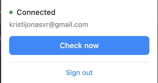 VerifyFill popup showing a connected Gmail account